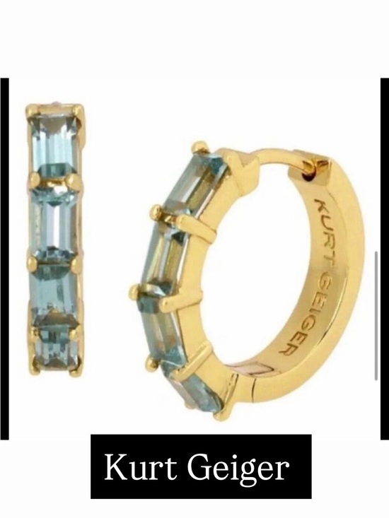 Kurt Geiger Jewelry - Kurt Geiger Gold Hoop Earrings with Blue Baguette Crystals NWT